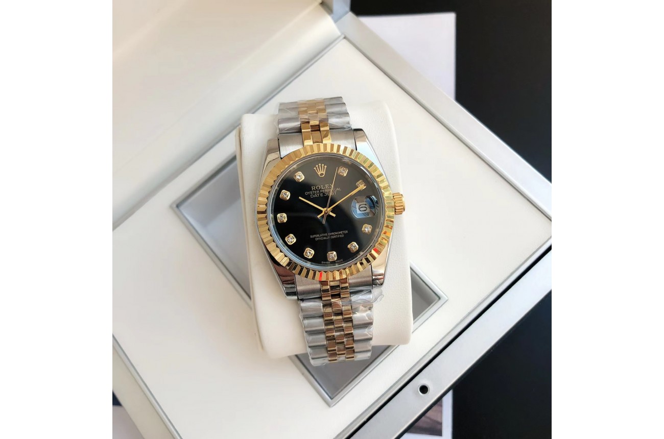 Rolex Datejust 36/28mm RG/SS Jub Black/Dia $599.00