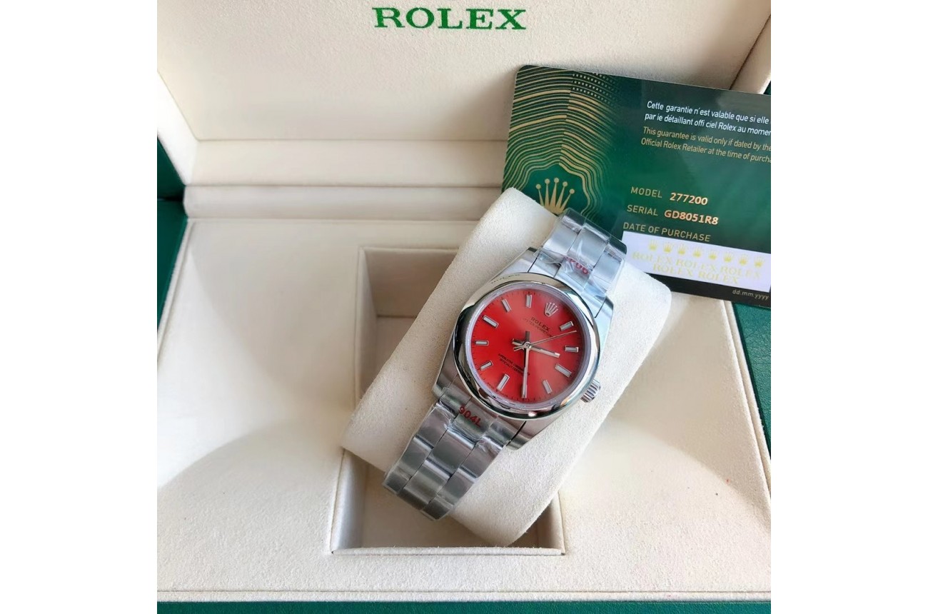 Rolex Oyster Perpetual 31/41mm SS/SS Red/Stk $599.00