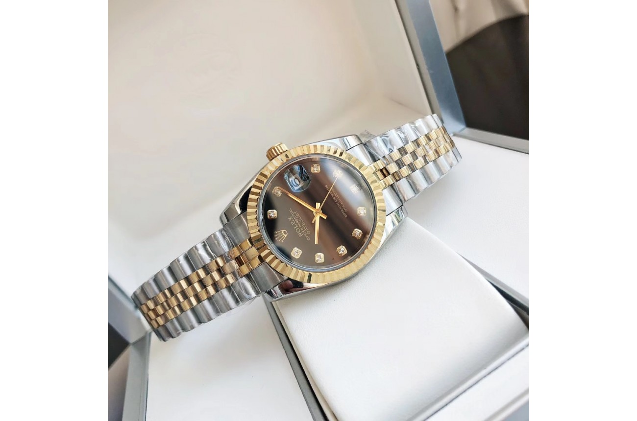 Rolex Datejust 36/28mm RG/SS Jub Black/Dia $599.00