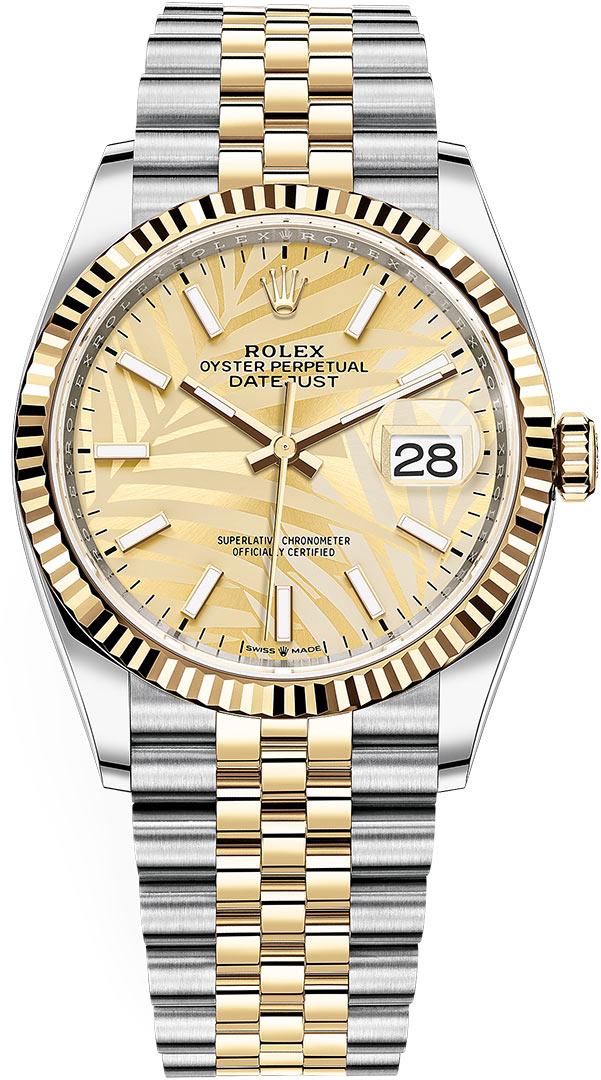 Rolex Datejust 36mm Gold Palm Motif Dial 126233 $399.00